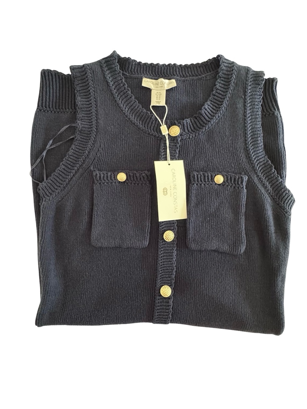 Caroline Constas Knit Mini Dress Womens M Navy Cotton Knit Gold Button NWT - Picture 3 of 8